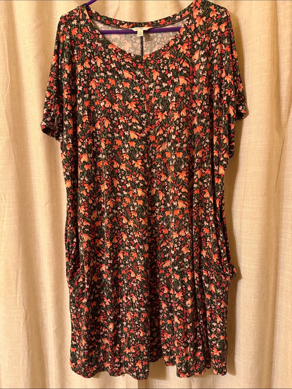 Floral Short-Sleeve Dress - Black with Coral Pink Floral